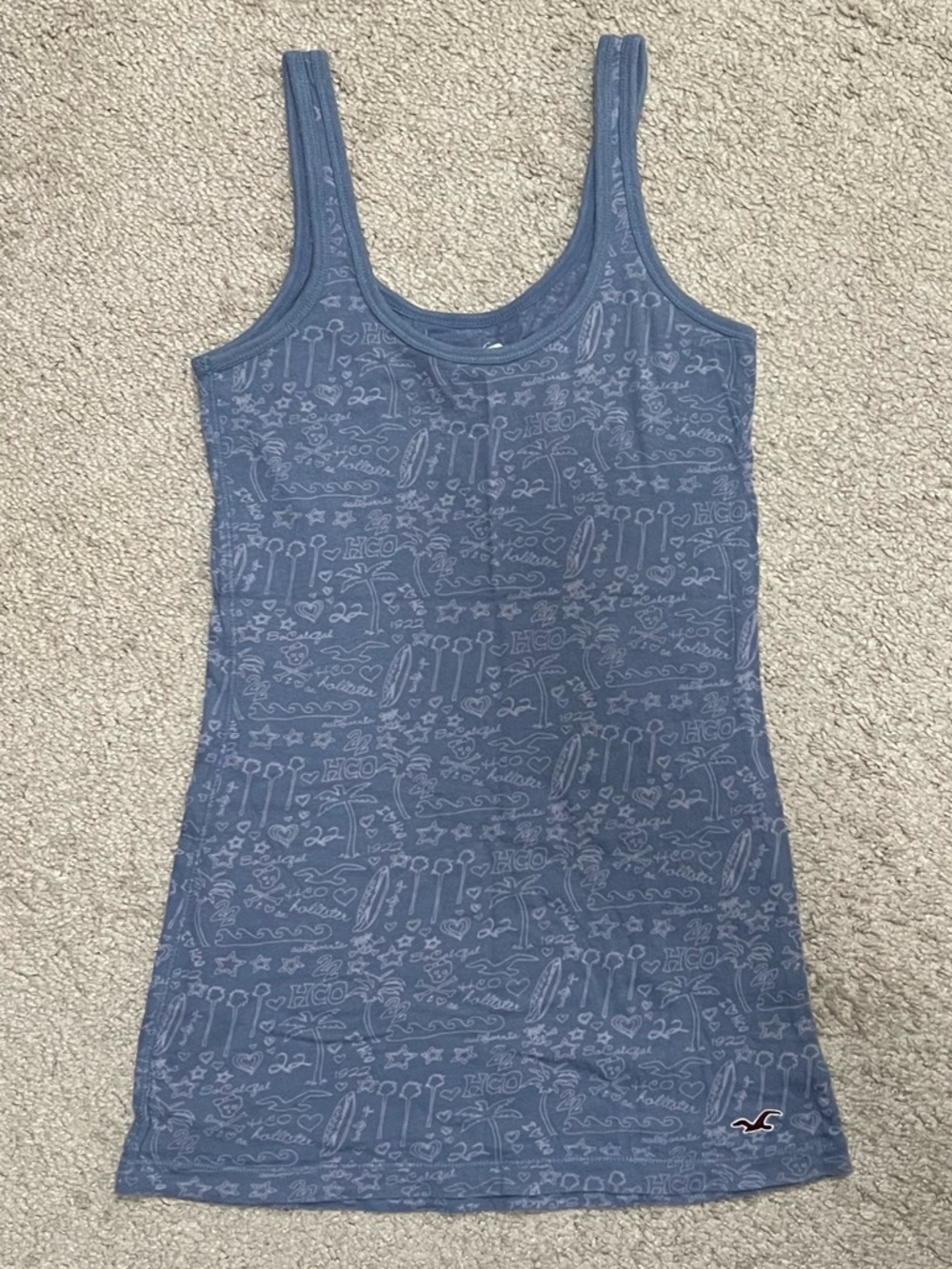 Hollister Dusty Blue Patterned Scoop Tank